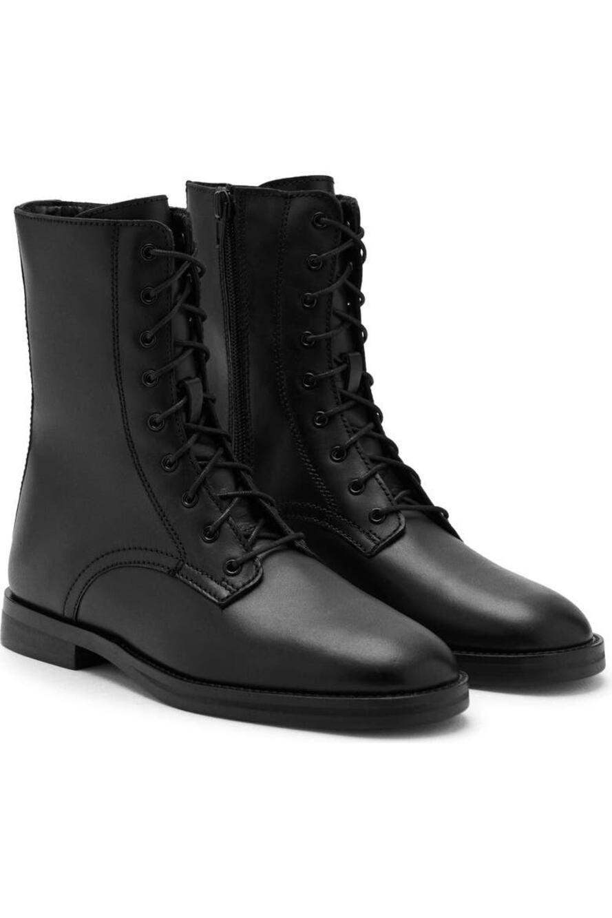 Mango Combat Black Bovine Leather Edgy Lace Up Utility Ankle Boots $150 7.5